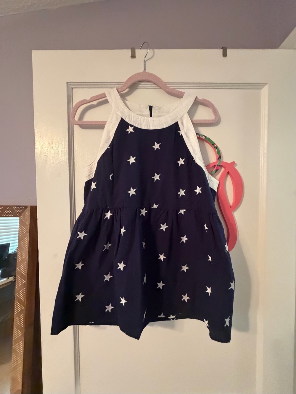Lauren James Navy Star Print Halter Tank Top with White Trim